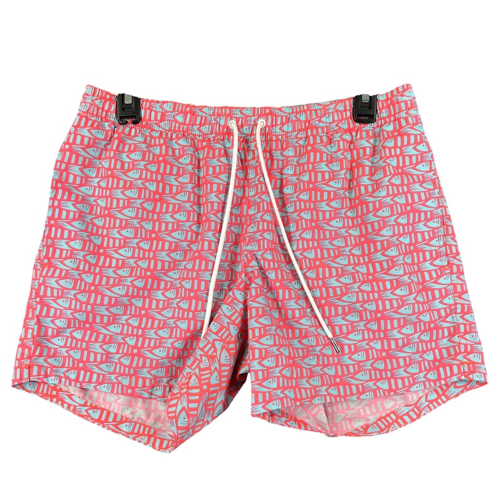 Bonobos Swim Trunks Mens S 5" Fish Print Beach Pool Drawstring Lined Quick Dry